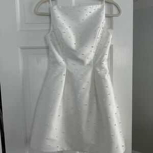 Jenny Yoo Pearl-Embellished White Mini Dress